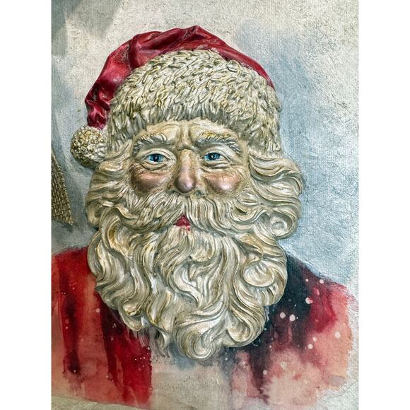 Handcrafted and Hand Painted OOAK Santa Claus Wall Art in Light Blue Frame - Picture 5 of 6